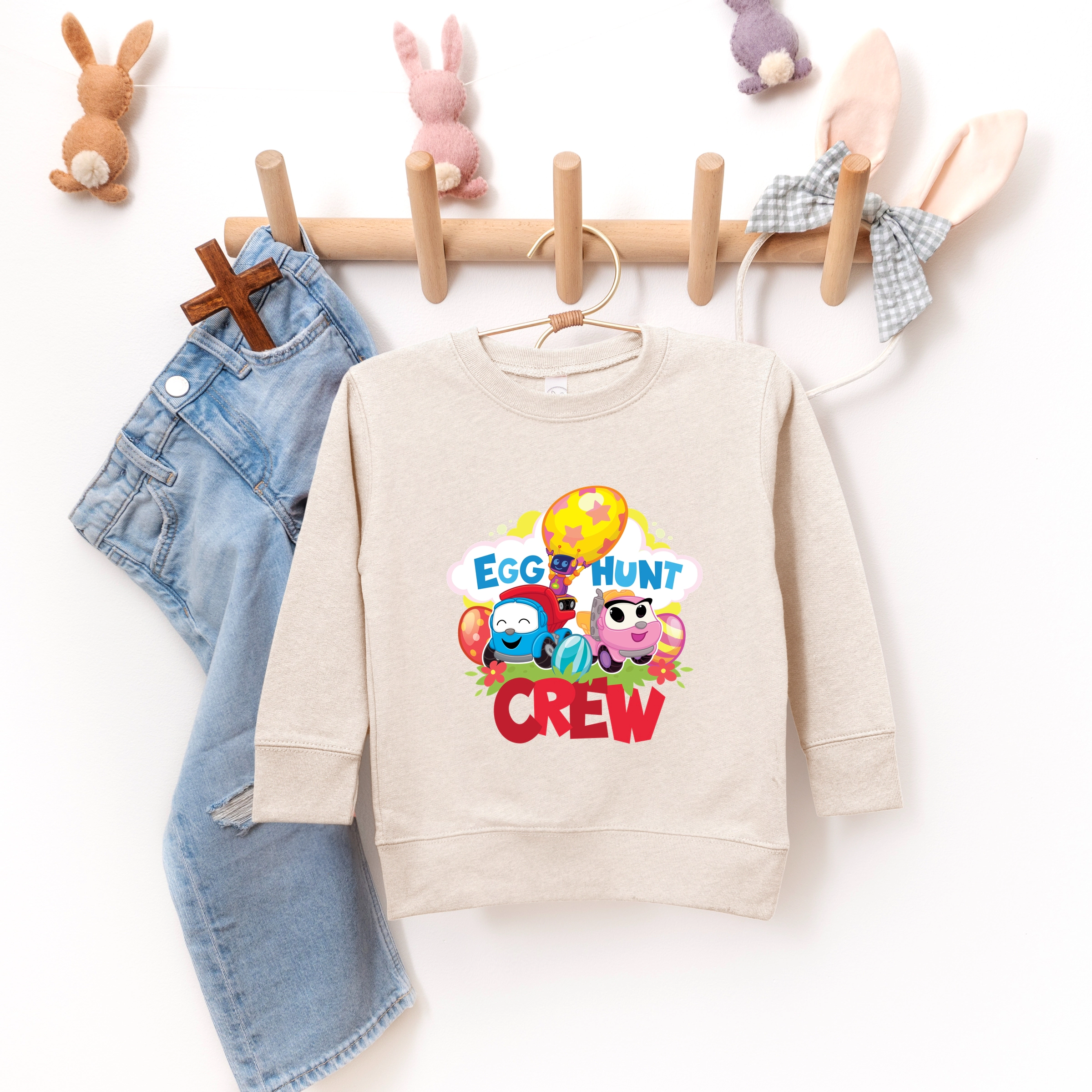 the Juniper Shop - Toddler Graphic Sweatshirt Leo Truck Egg Hunt Crew