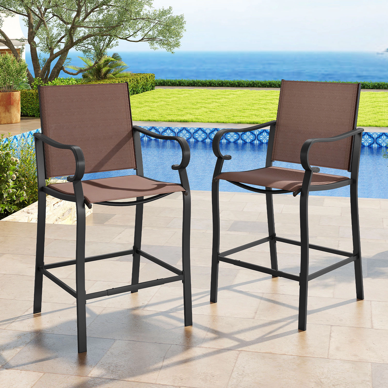 LJG Outdoor Counter Height Bar Stools with Breathable Mesh Fabric