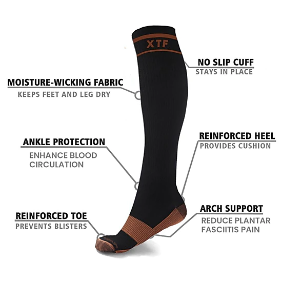 Extreme Fit Unisex Copper-infused Knee High-energy Compression Socks - 6 Pair