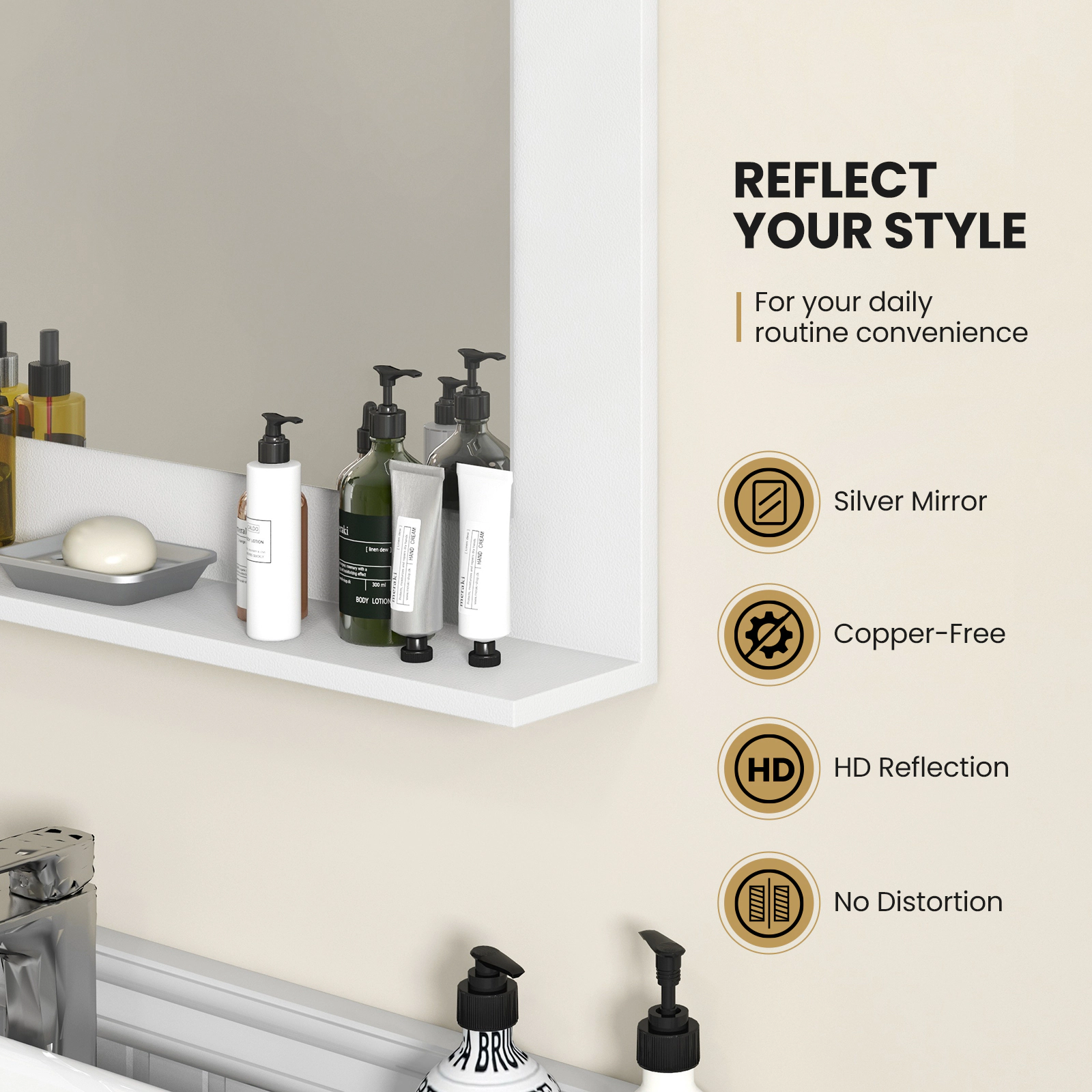 SUGIFT White 23.5-in x 17.5-in Rectangle Wood Frame Bathroom Vanity Wall Mirror with Shelf Over Sink