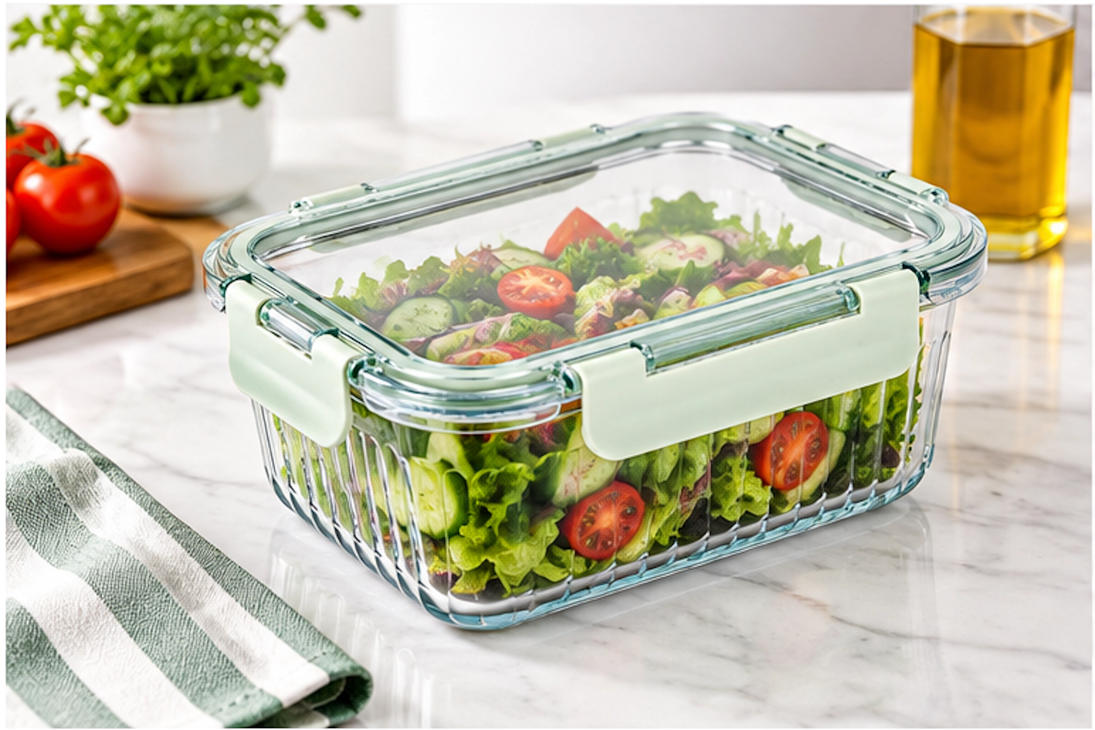 Lexi Home Ribbed Borosilicate Glass Food Container with Tinted Lid