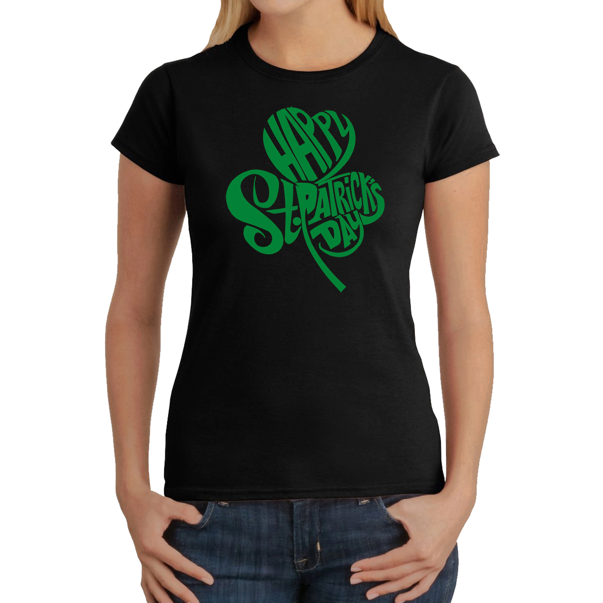 LA Pop Art Women's Word T-Shirt - St. Patrick's Day Shamrock