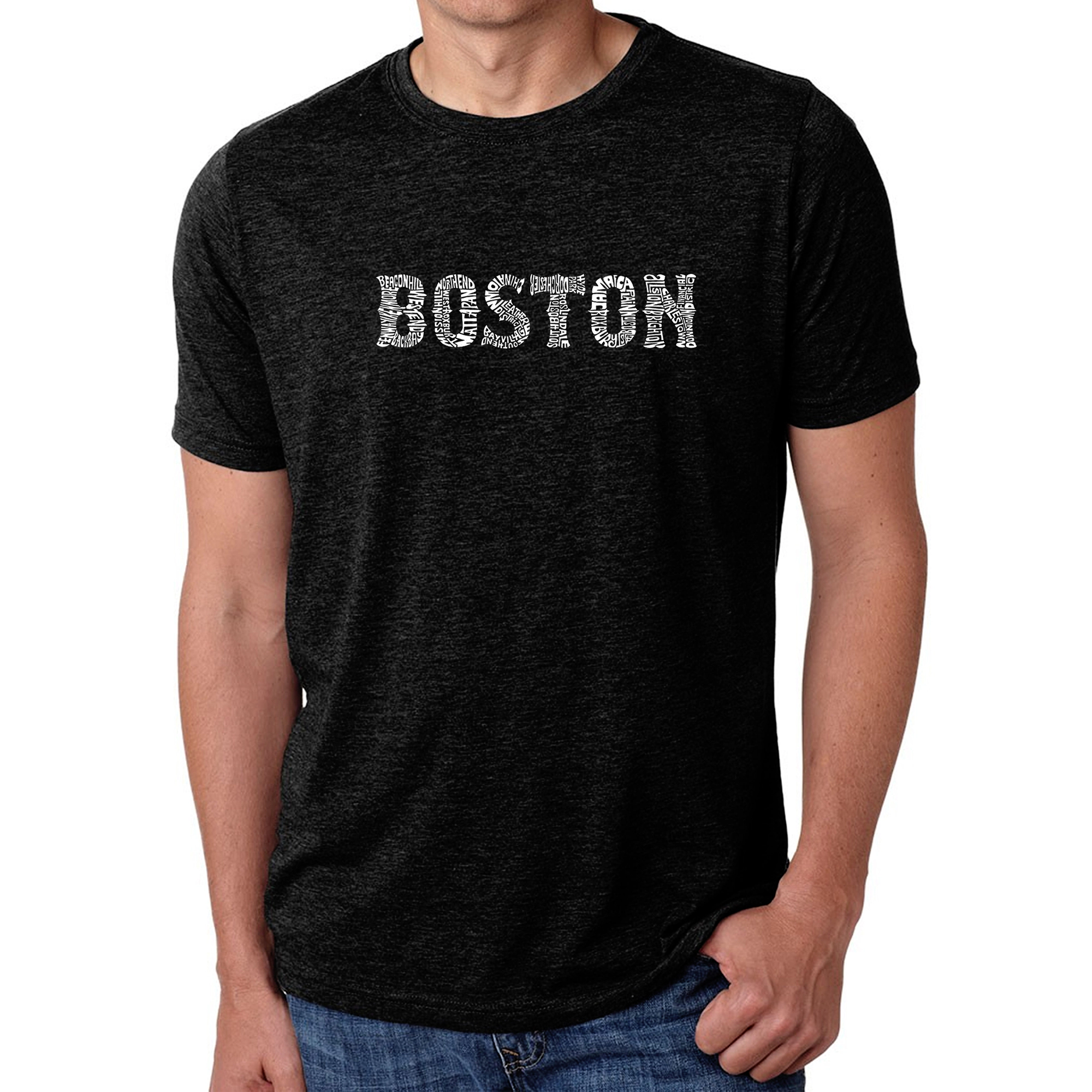 LA Pop Art Men's Cotton/Poly Blend Word T-Shirt - Boston Neighborhoods