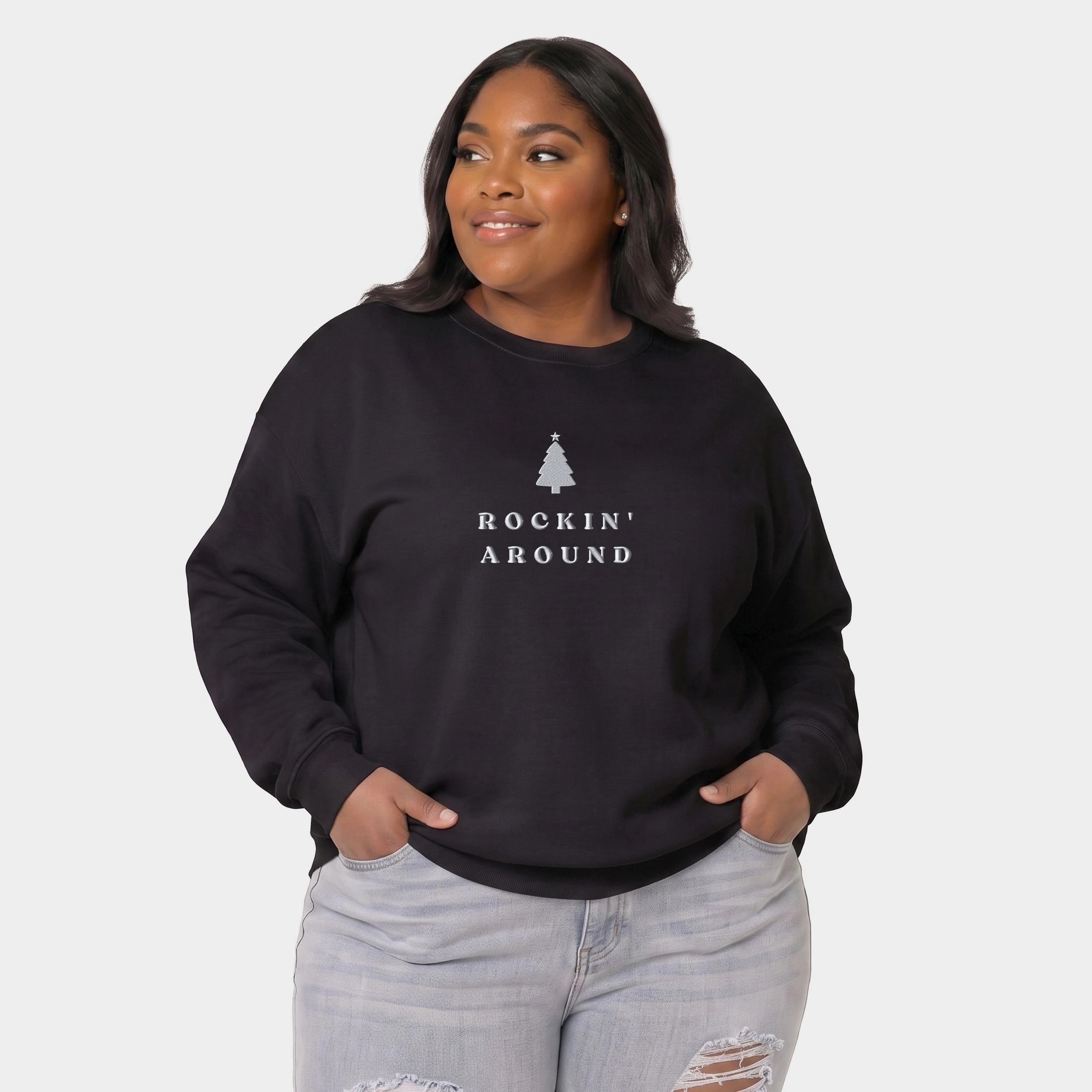 Simply Sage Market - Women's Plus Sized Graphic Sweatshirt Embroidered Rockin' Around Tree
