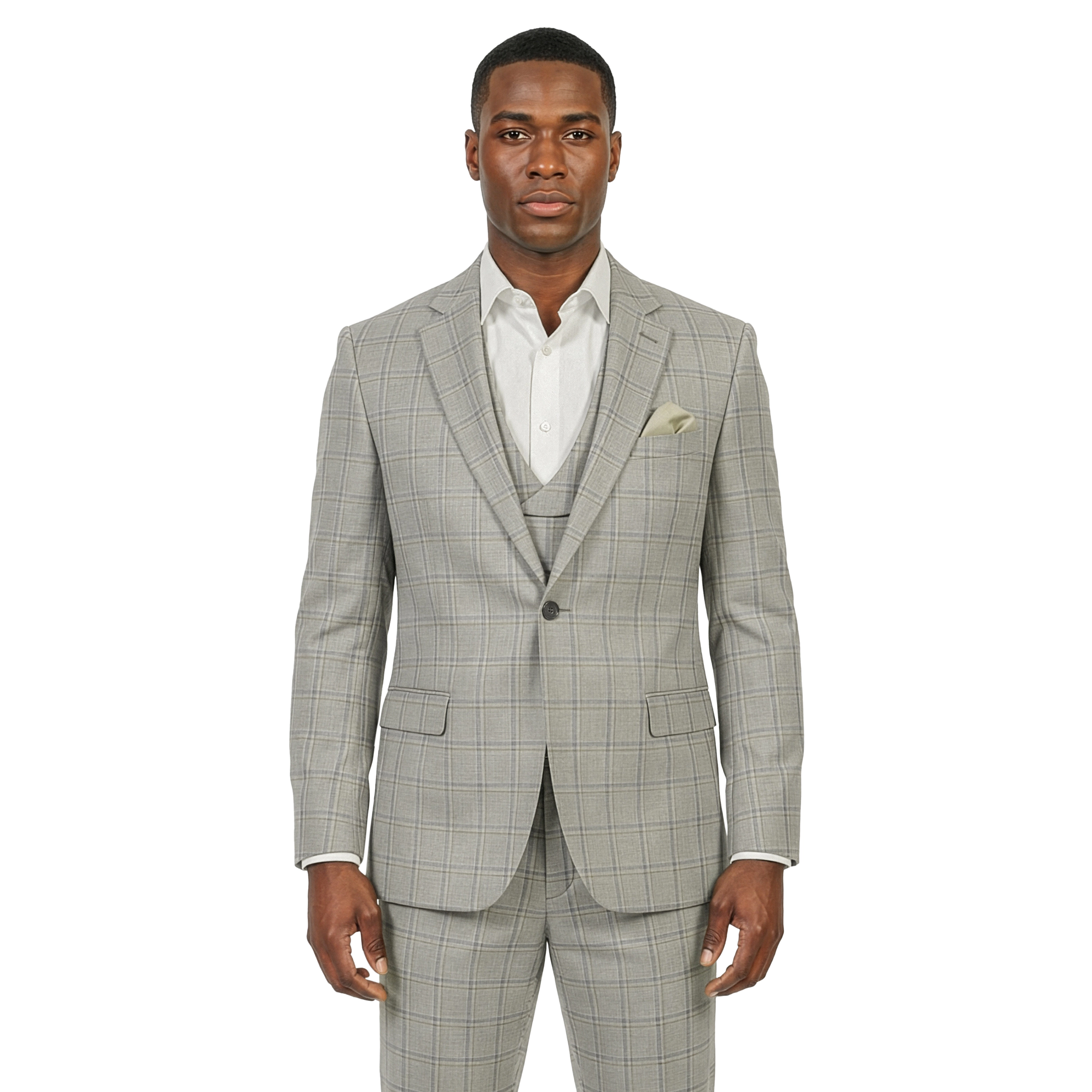 Tazzio Men’s Skinny Fit Shawl Collar Vest 3pc Plaid Suit Set