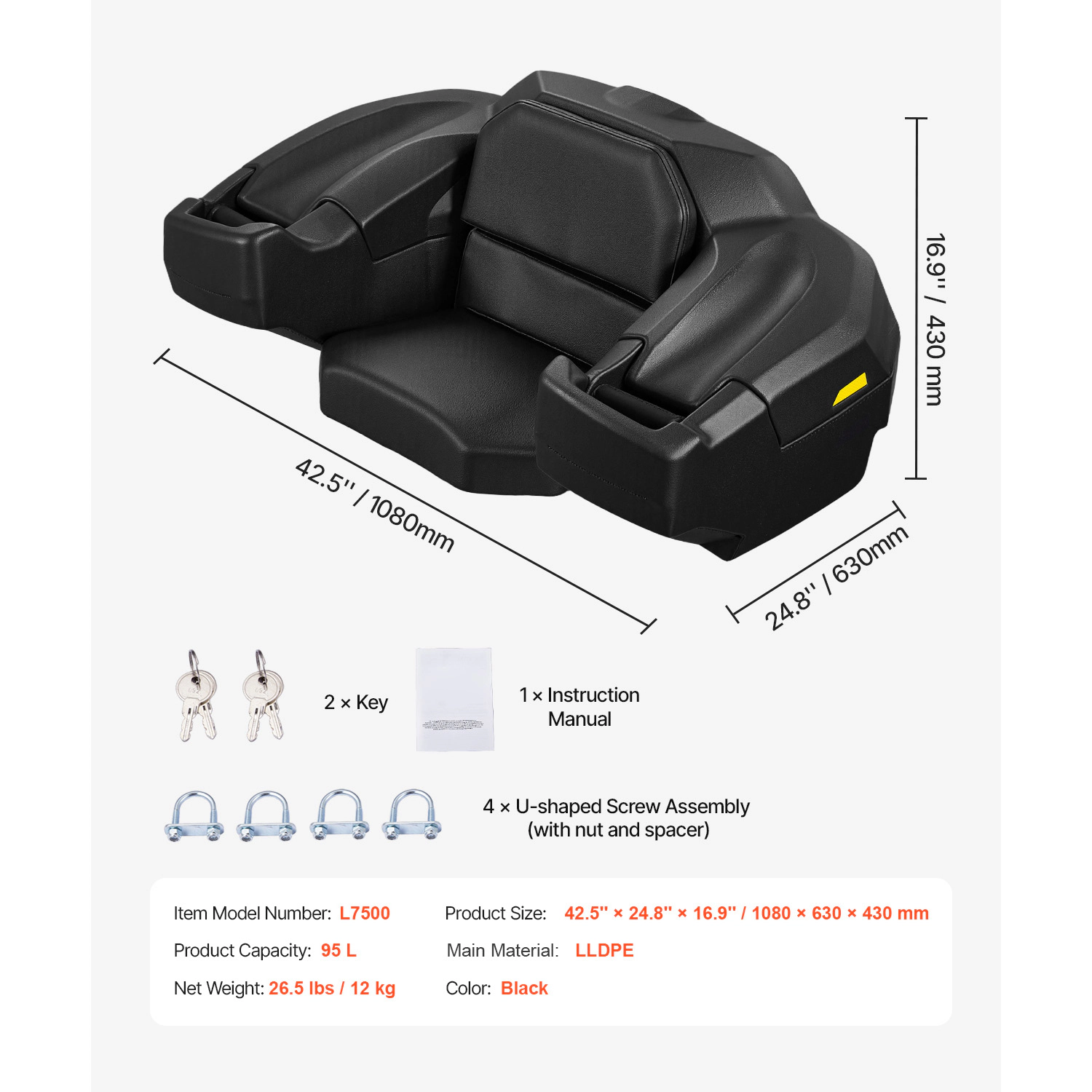 HONGGE ATV Rear Storage Cargo with Seat, Fit Most ATVs with Rear Rack Compatible with UTV Can-Am