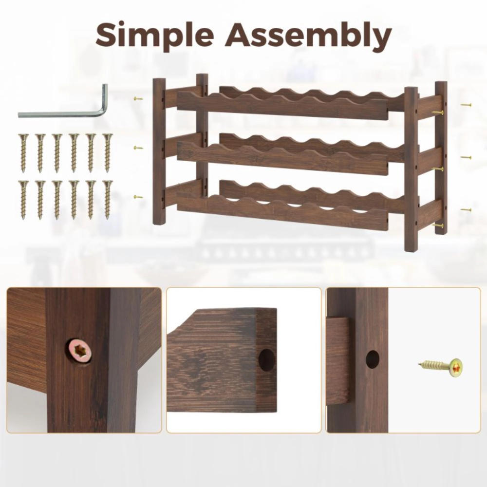Hivvago 3-Tier Freestanding Bamboo Countertop Wine Bottle Organizer