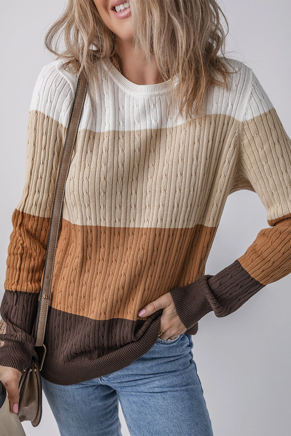 Threaded Pear Women's Madison Colorblock Cable Knit Sweater