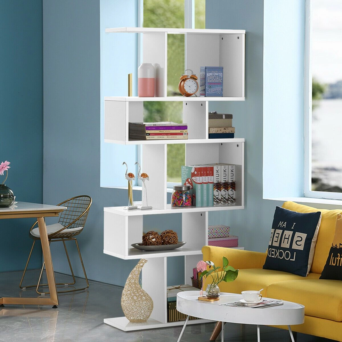 SlickBlue 5 Tier Freestanding Bookshelf With Uneven Open Cubes