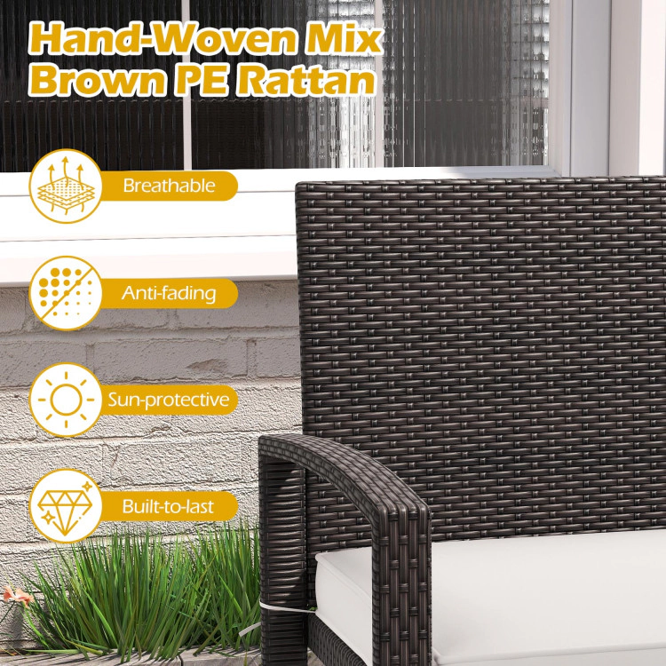 Hivvago Wicker 2-Seat Bench with Soft Seat Cushion and Metal Frame-White