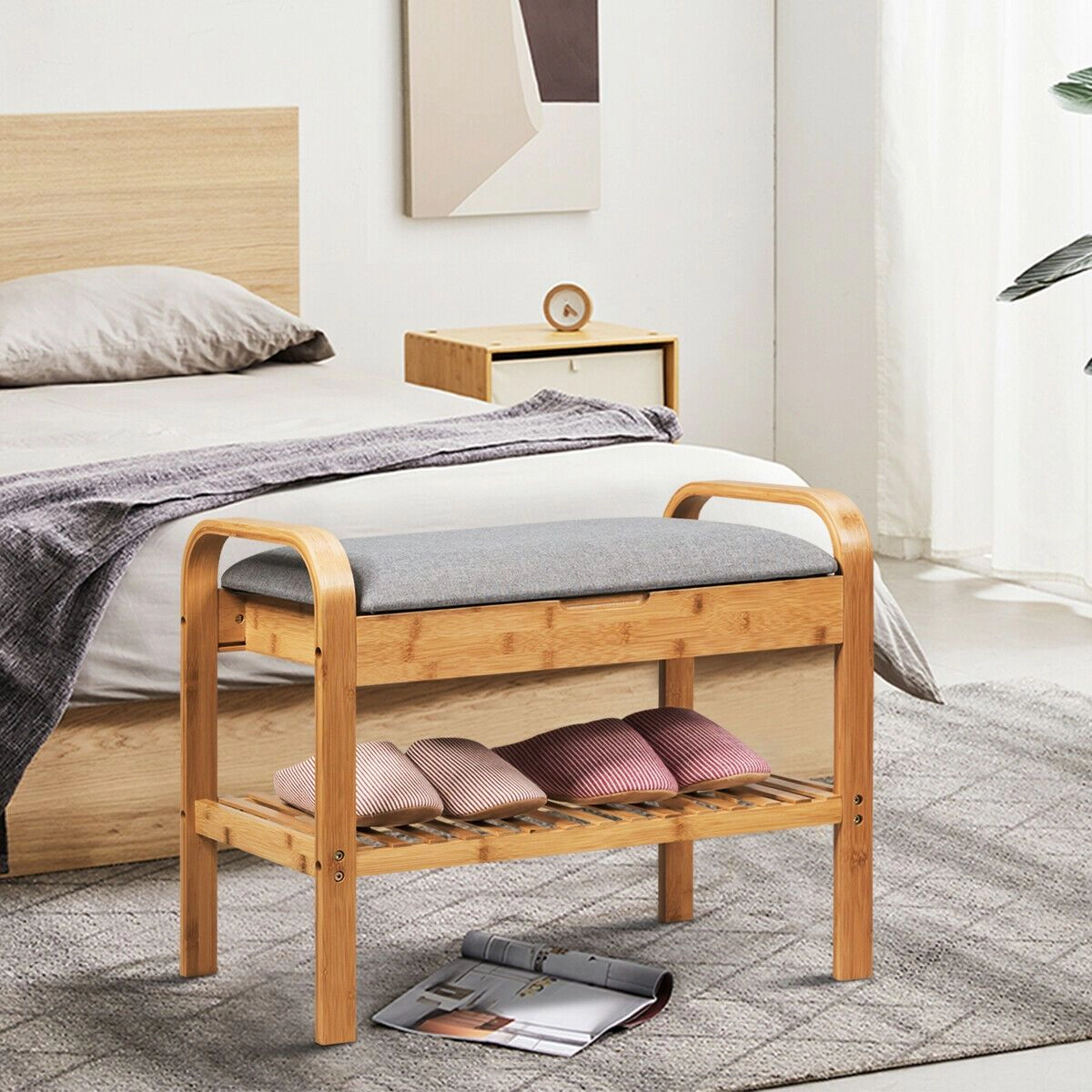 SlickBlue Entryway Shoe Bench with Storage Shelf