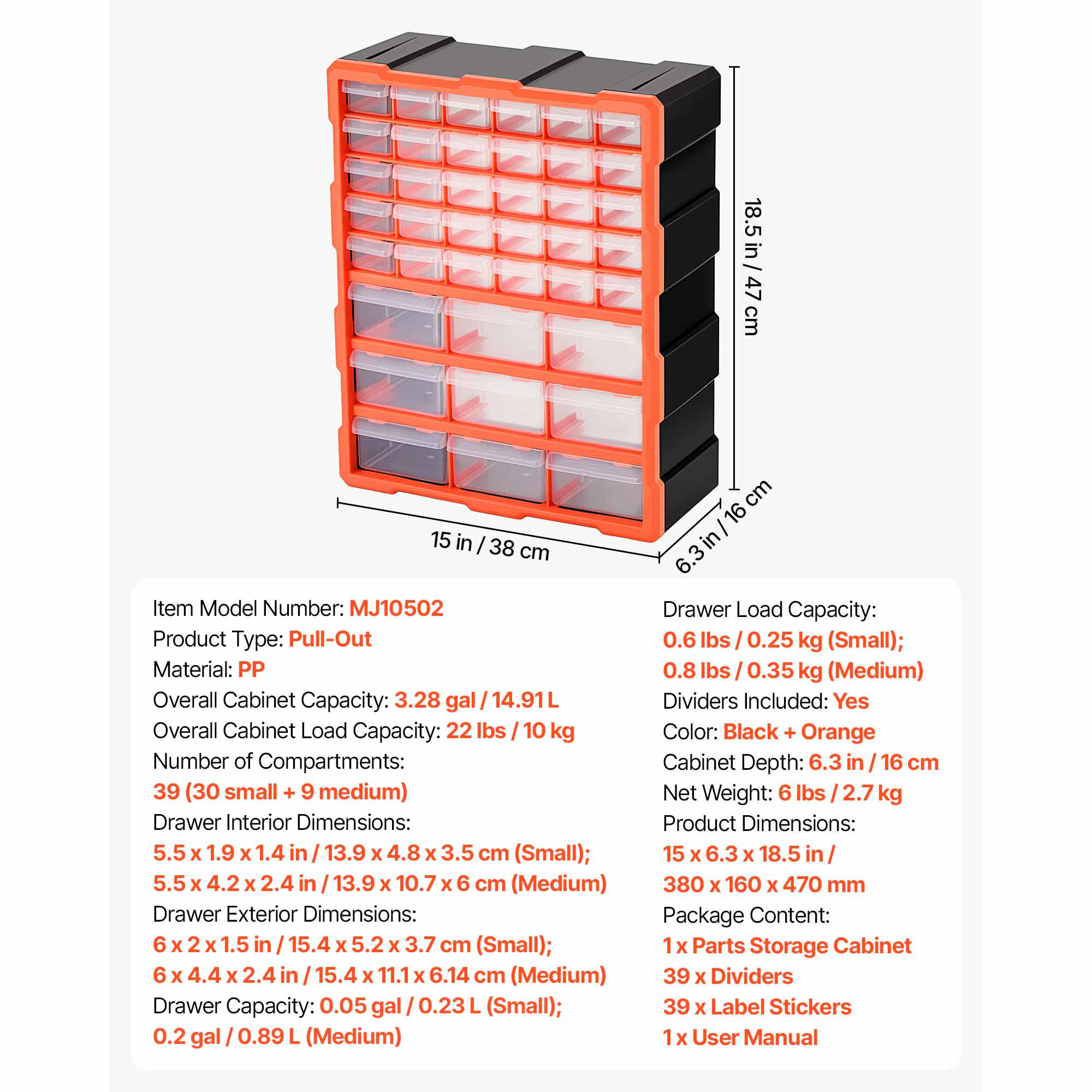 HONGGE Storage Organizer Plastic Drawer Cabinet for Garage Organization Stackable Small Parts