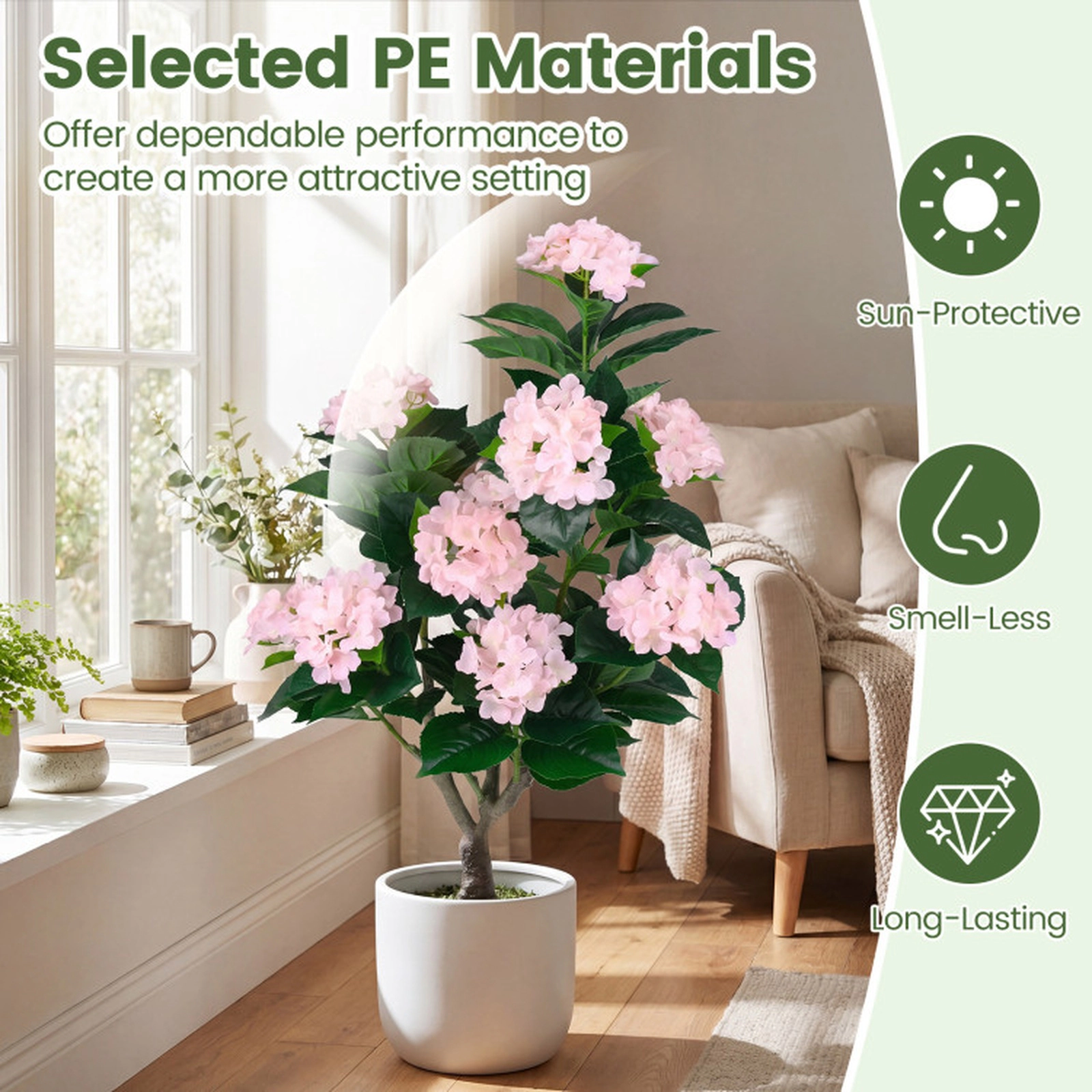 SUGIFT 43.5-in Artificial Hydrangea Tree 2-Pack with 11 Flowers and Cement-Filled Pots Pink