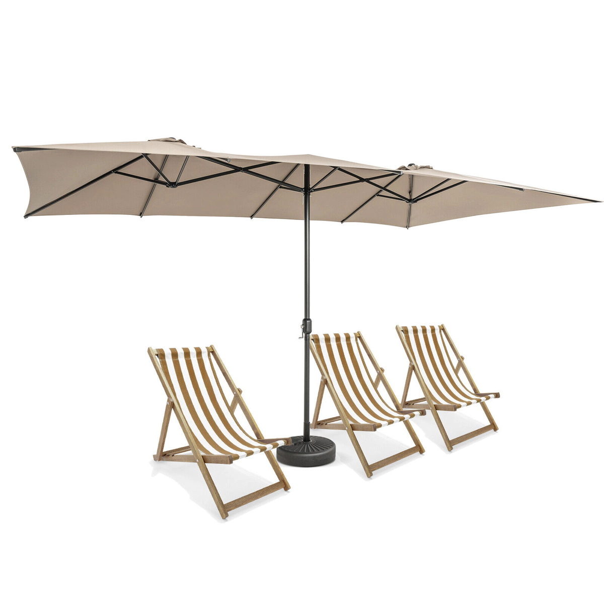 SUGIFT 15-ft Double-Sized Patio Umbrella with Crank Handle, Vented Tops and 10-Rib Metal Frame 15 x 9 x 8.6 in Brown