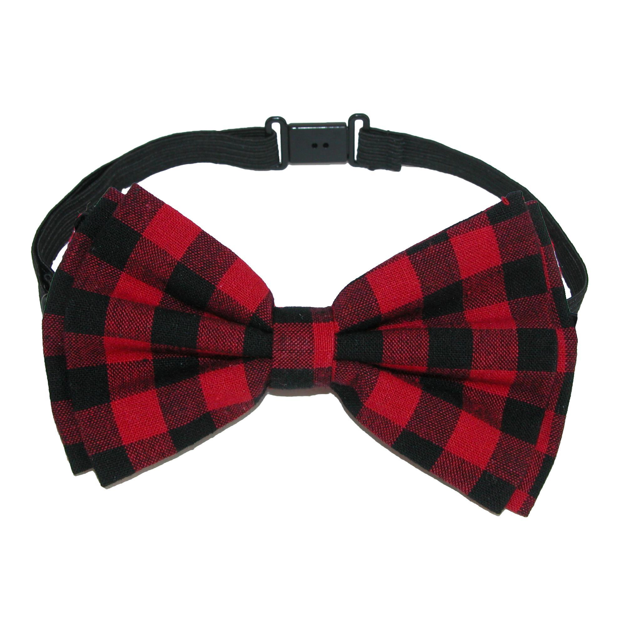 CTM Men's Buffalo Plaid Bow Tie with Solid Suspender Set