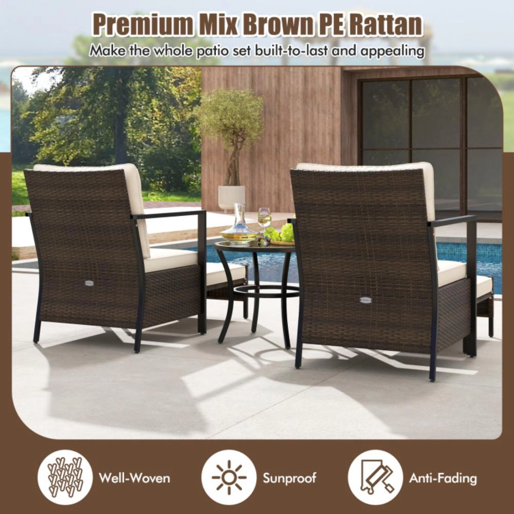 Hivvago 4 Piece Outdoor Furniture Set With Glass Topped Coffee Table-White