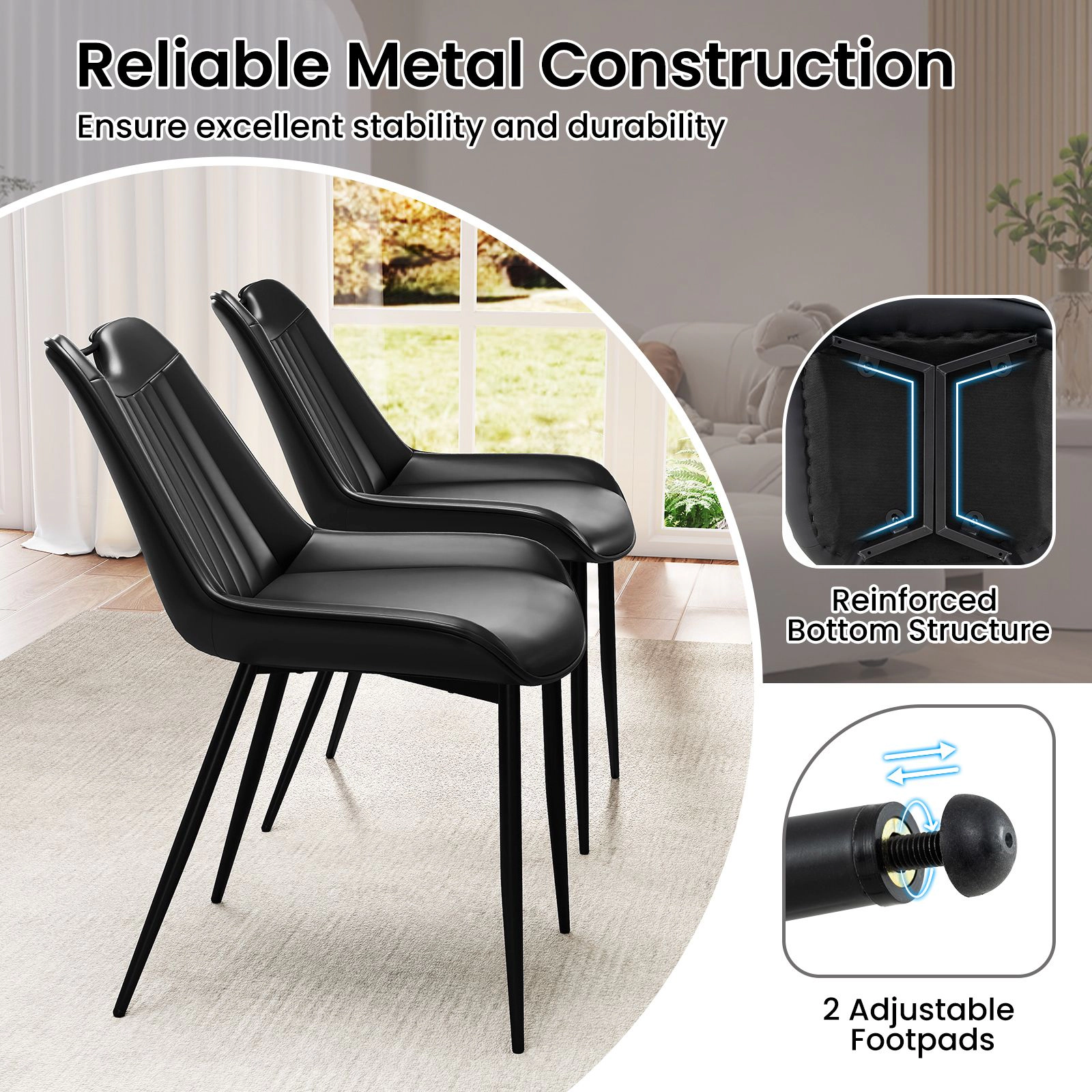 SlickBlue Unisex Set of 4 Faux Leather Dining Chairs with Metal Legs