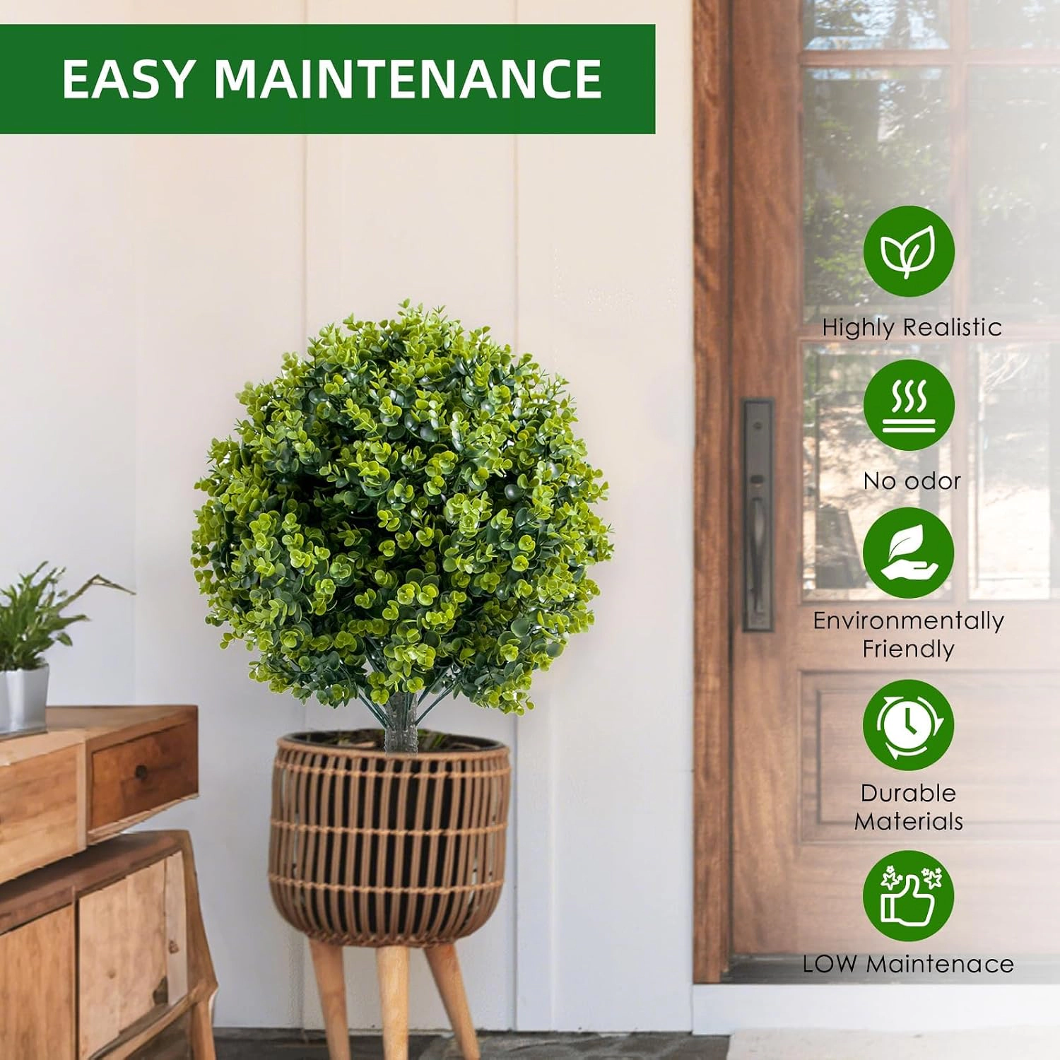 Artificial Topiary Ball Trees, Set of 2, Green, 23.6 x 15.7 in