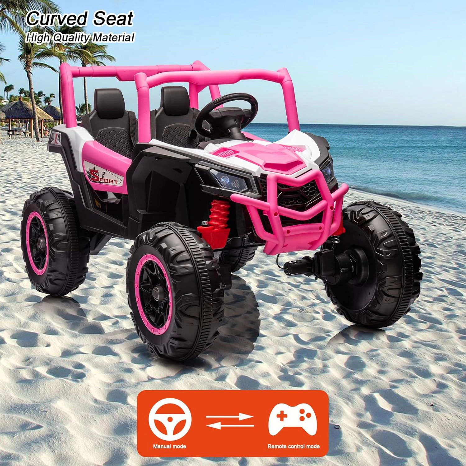 Enjyam 24V 2-Seater Kids Ride On UTV Truck, 4WD/2WD Electric Car w/ Remote, 4×35W Motors, Suspension, LED Light