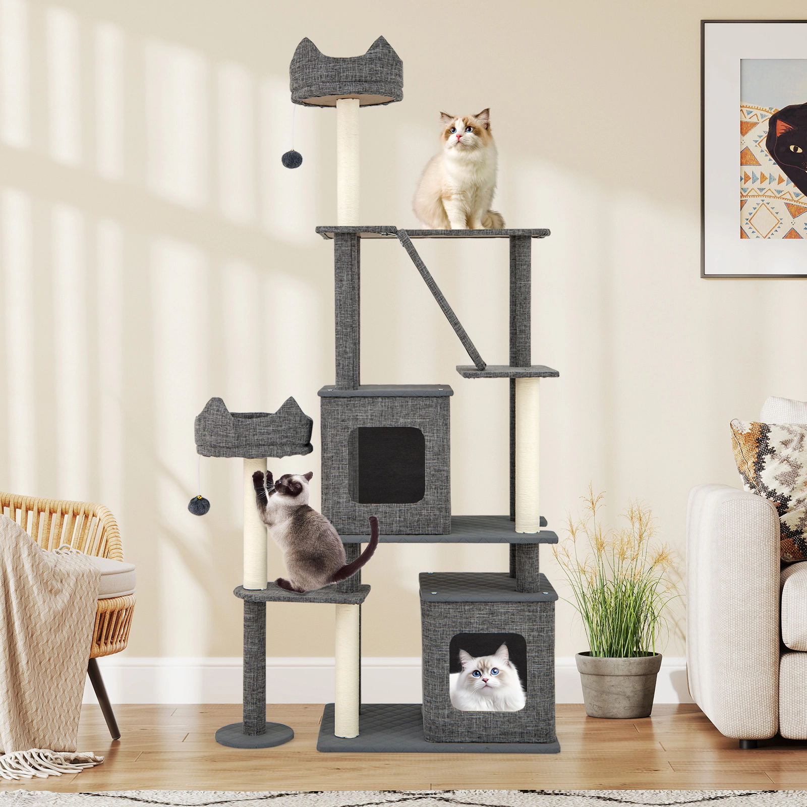 SlickBlue 7-Level Cat Tower with 2 Condos and Scratching Board