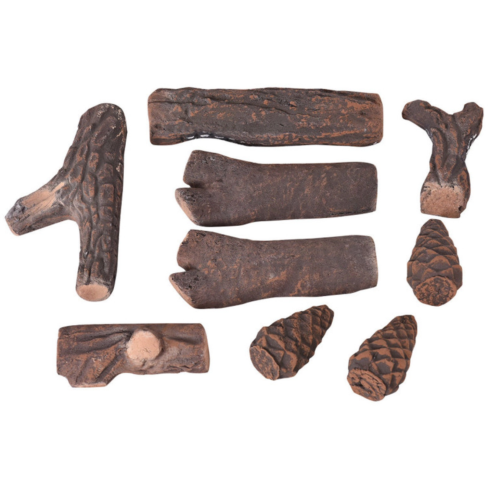 SUGIFT 9-Piece Realistic Ceramic Fireplace Logs Set for Gas Fireplaces 9 x 2 x 2-in Largest Log 1.6-lb Natural Wood
