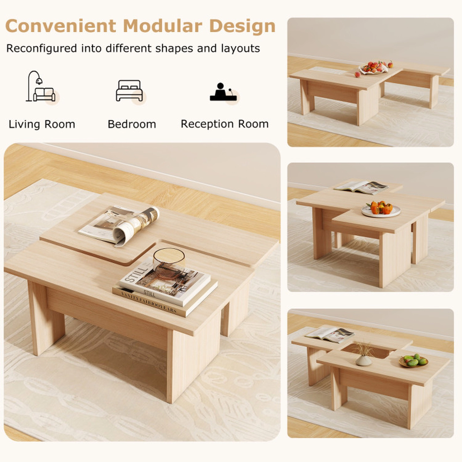 SUGIFT Set of 2 Modular L-Shaped Engineered Wood Coffee Tables 35.5-in x 20-in x 16.5-in 155-lb Capacity Oak