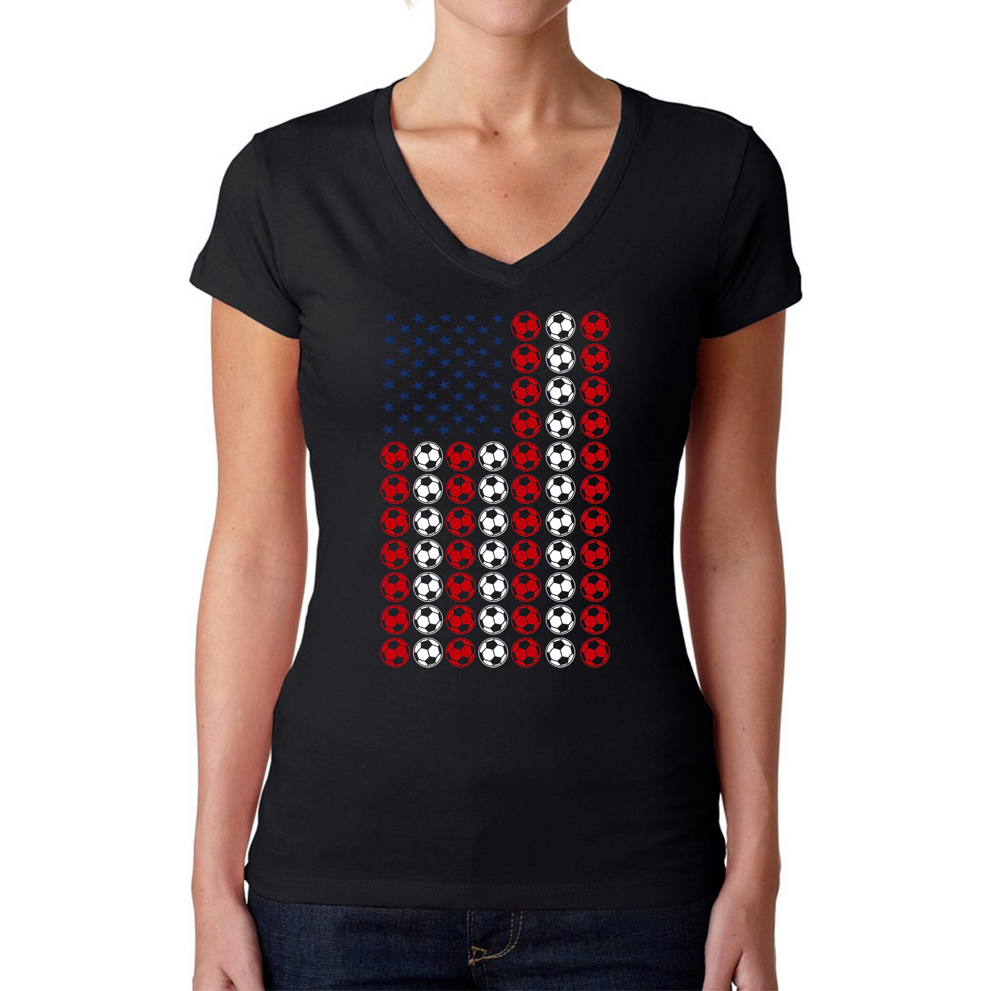 LA Pop Art Womens Word V-Neck T-Shirt - Soccer Flag