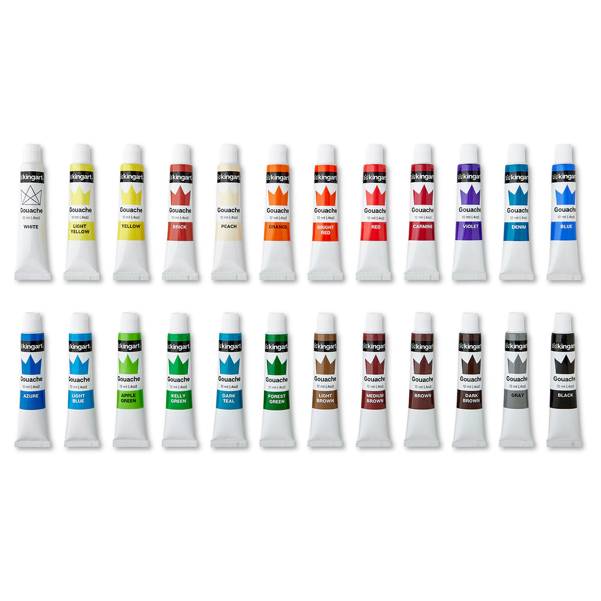 KINGART® Studio Gouache Paint Set 24 Colors, 12ml Tubes
