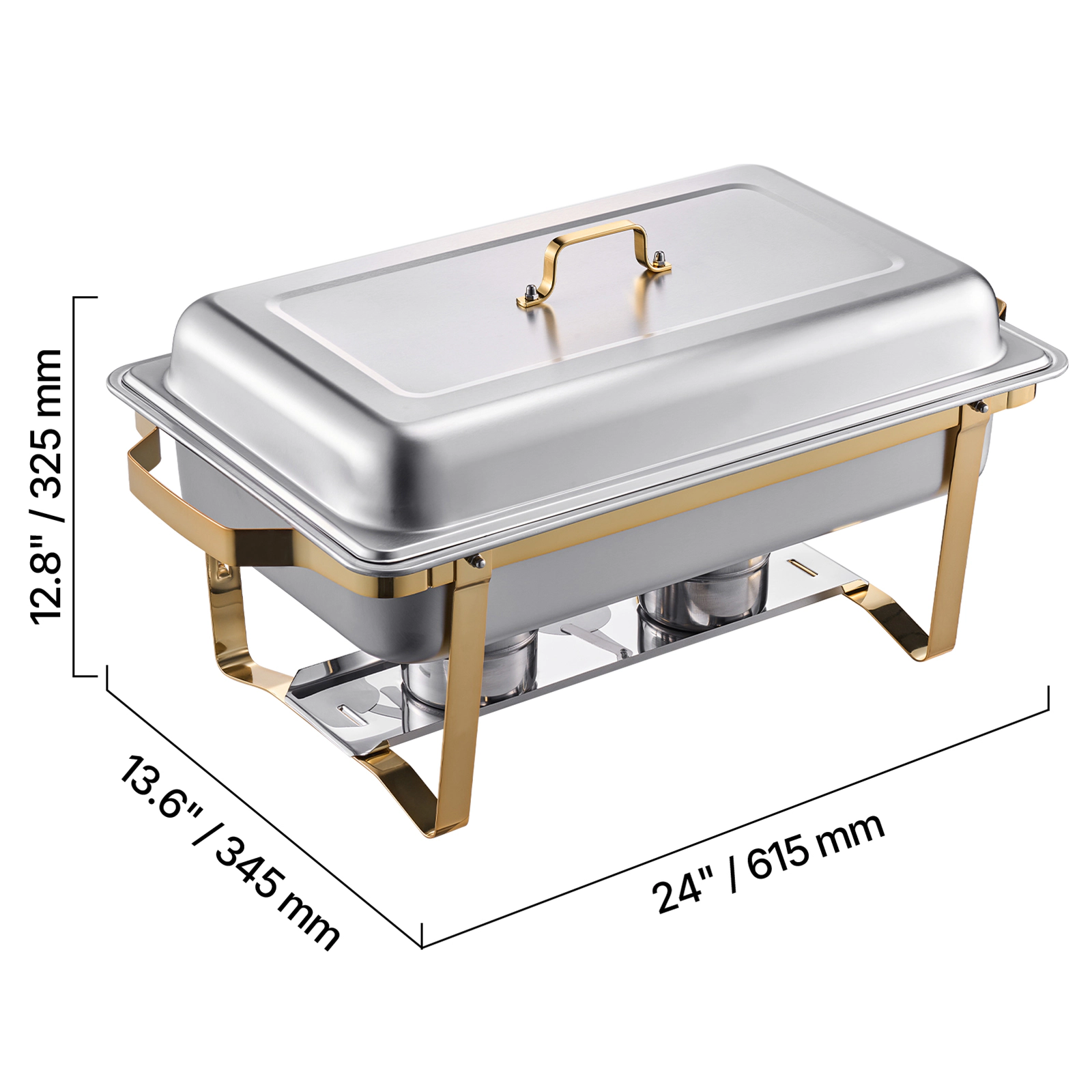 HONGGE Chafing Dish Buffet Set 8 Qt Stainless Steel Chafer with Full Pans Rectangle Catering Warmer Server