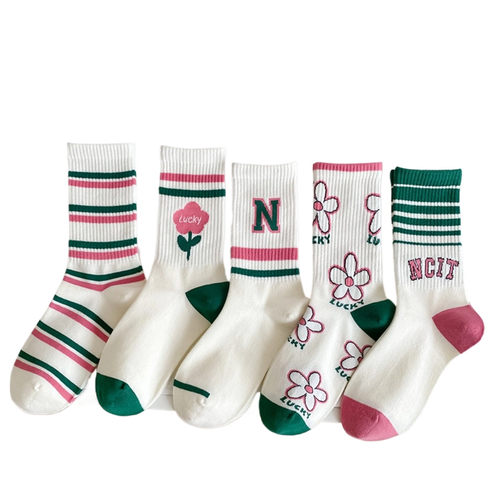 Women Exquisite Floral Print Mid Calf Socks Preppy College Style