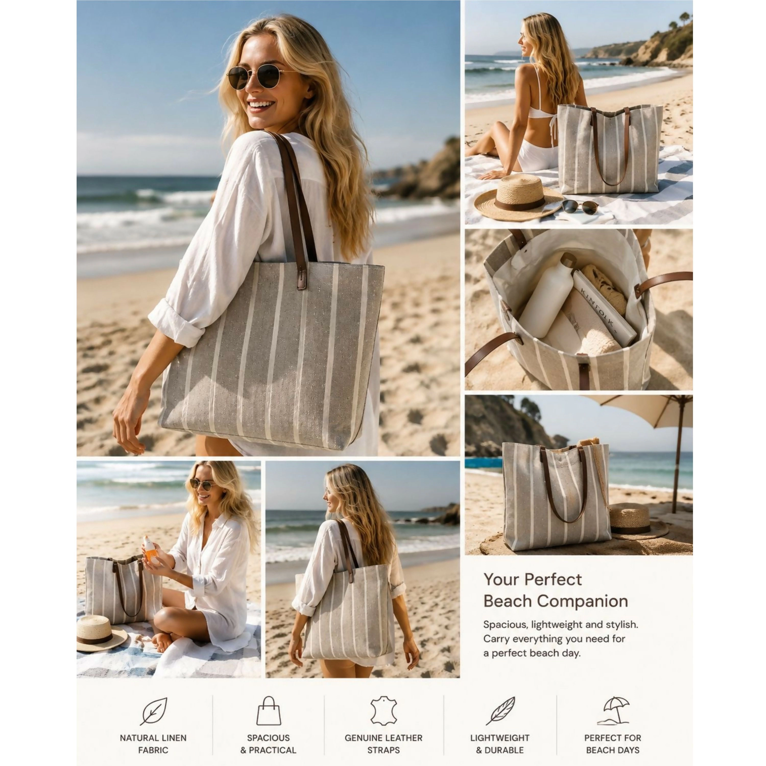 Wear Sierra Women's Large Striped Tote Bag for Beach