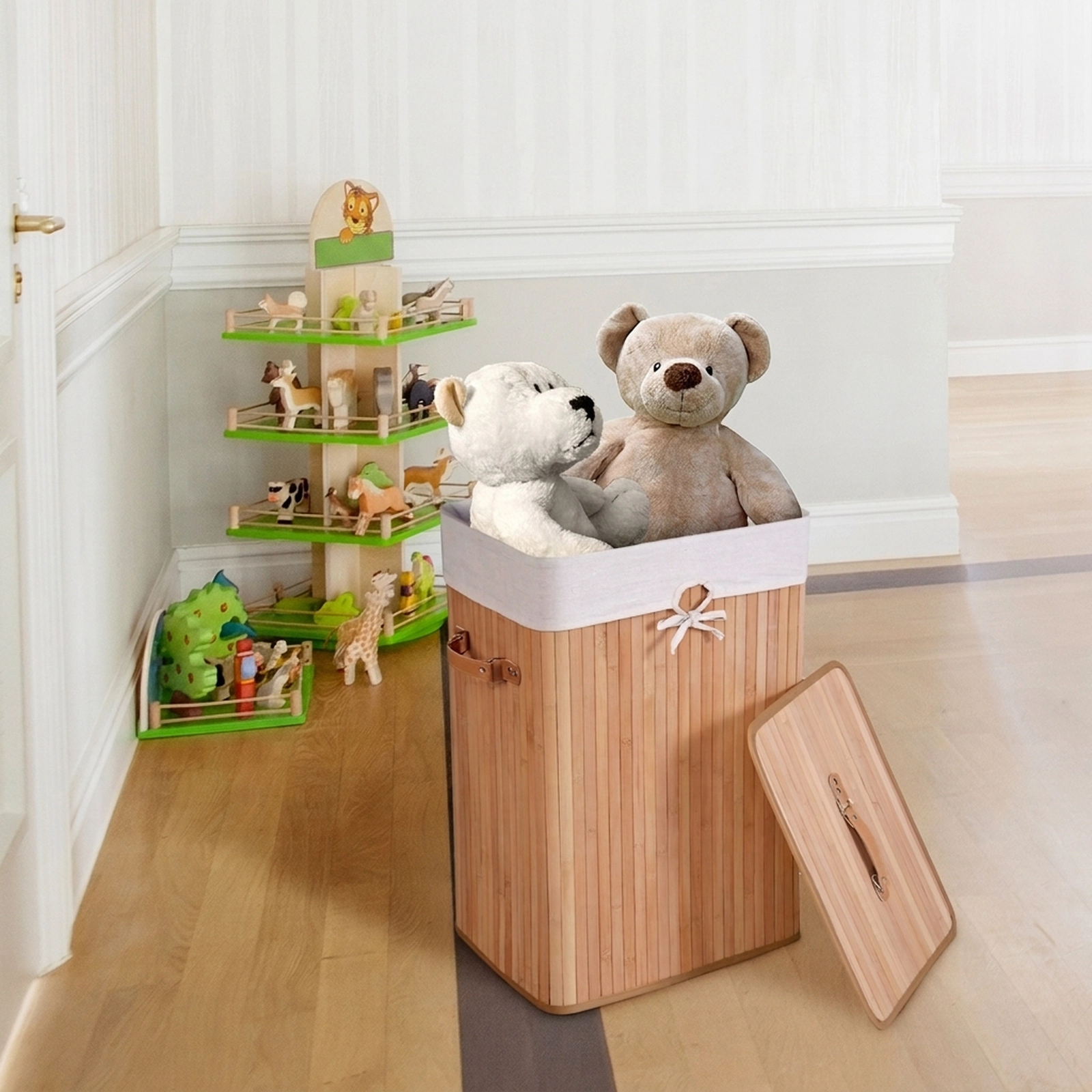 SUGIFT Rectangle Bamboo Laundry Hamper Basket with Lid 72-L Volume with Removable Cotton Bag Natural/Brown/Black/Yellow