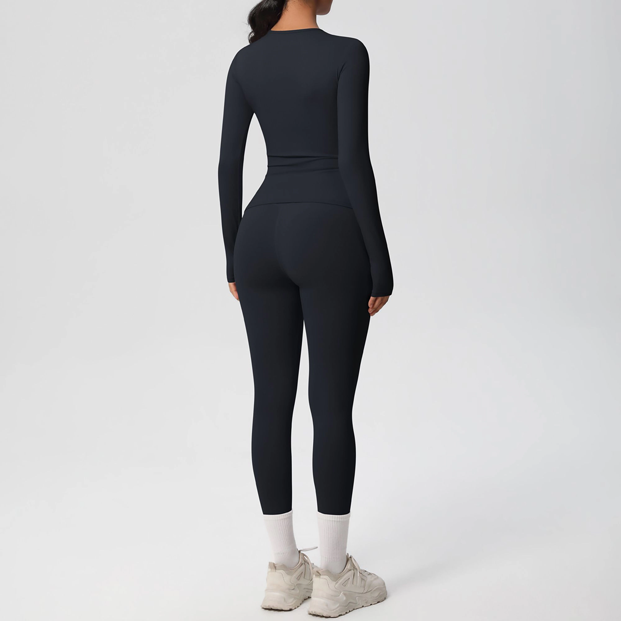 Anna-Kaci Women's Long Sleeve Crew Neck Top and High Waist Leggings Set with Slim Fit Design
