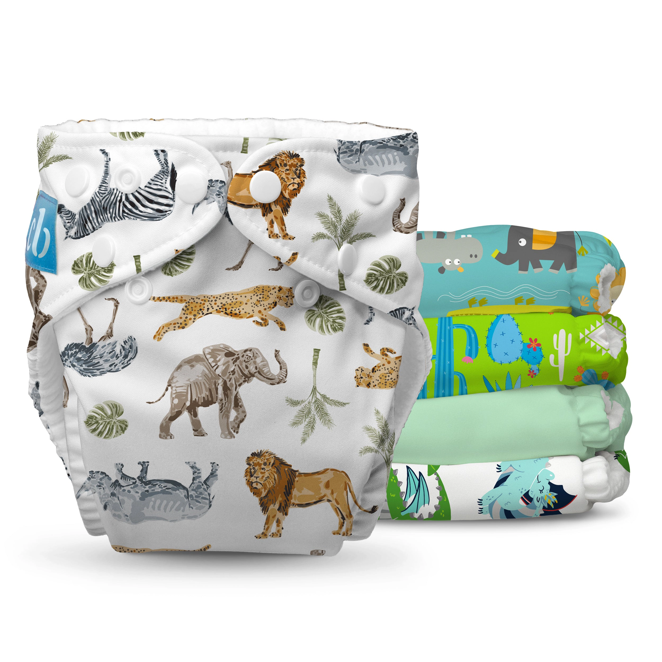 Charlie Banana One-Size Reusable Cloth Diaper Pack - Fleece Lined (5 Pack) Mighty Beasties