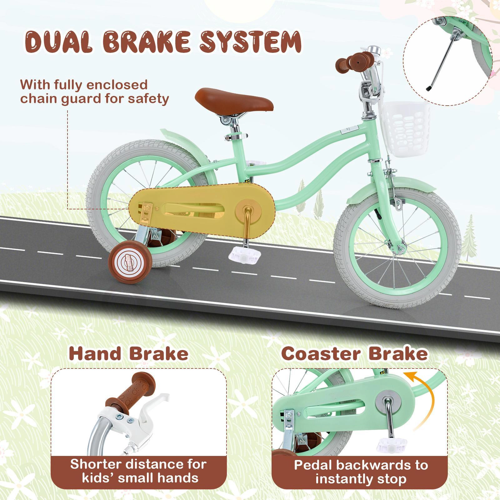 SUGIFT Mint Green Adjustable Seat Bell Removable Basket and Chain Guard Kids 14 Inch Bike