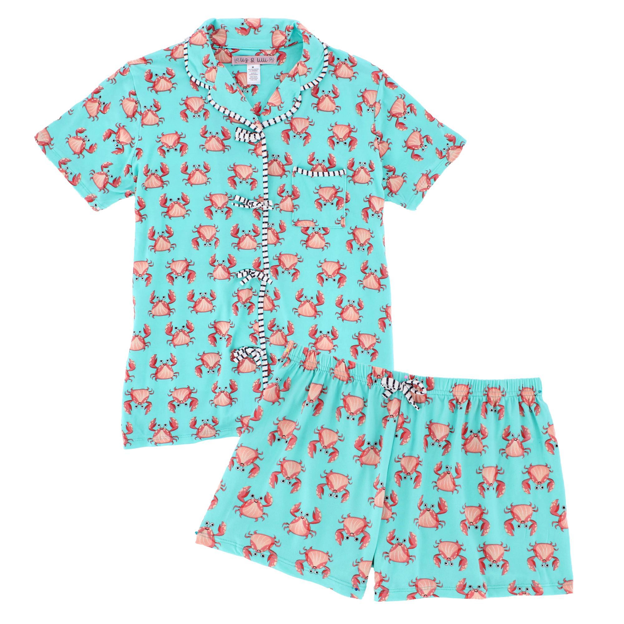 CTM Women's Beachy Crab Short Notched Collar Pajama Set by Liz & Lilli