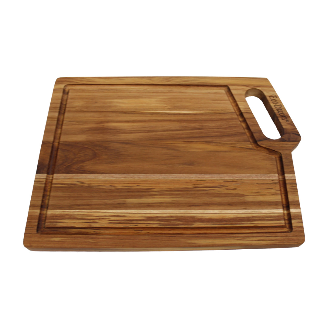 EcoDecors 14" x 10" Teak Edge-Grain Cutting Board with Juice Groove and Handle