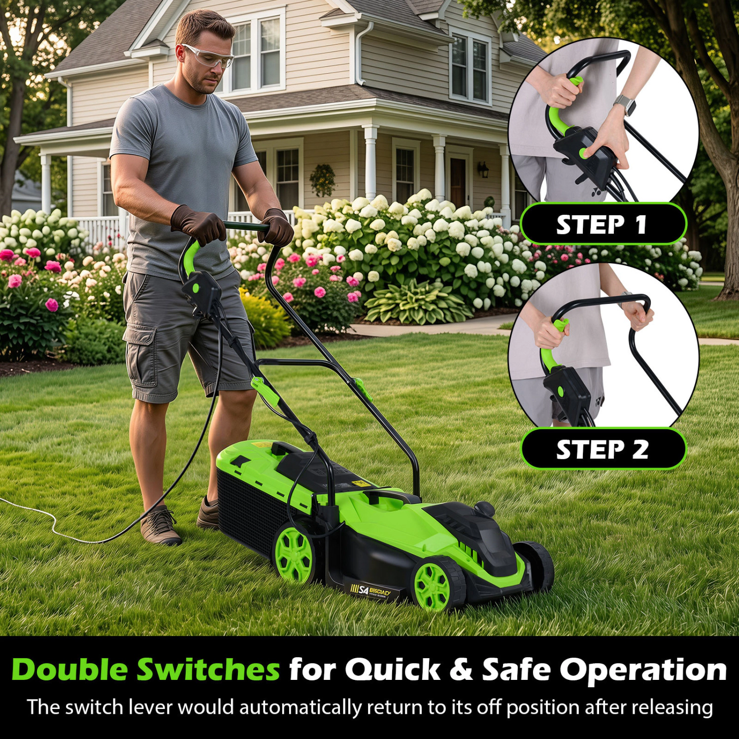 LJG -Inch 12-Amp Corded Electric Lawn Mower with -Position Height Adjustment