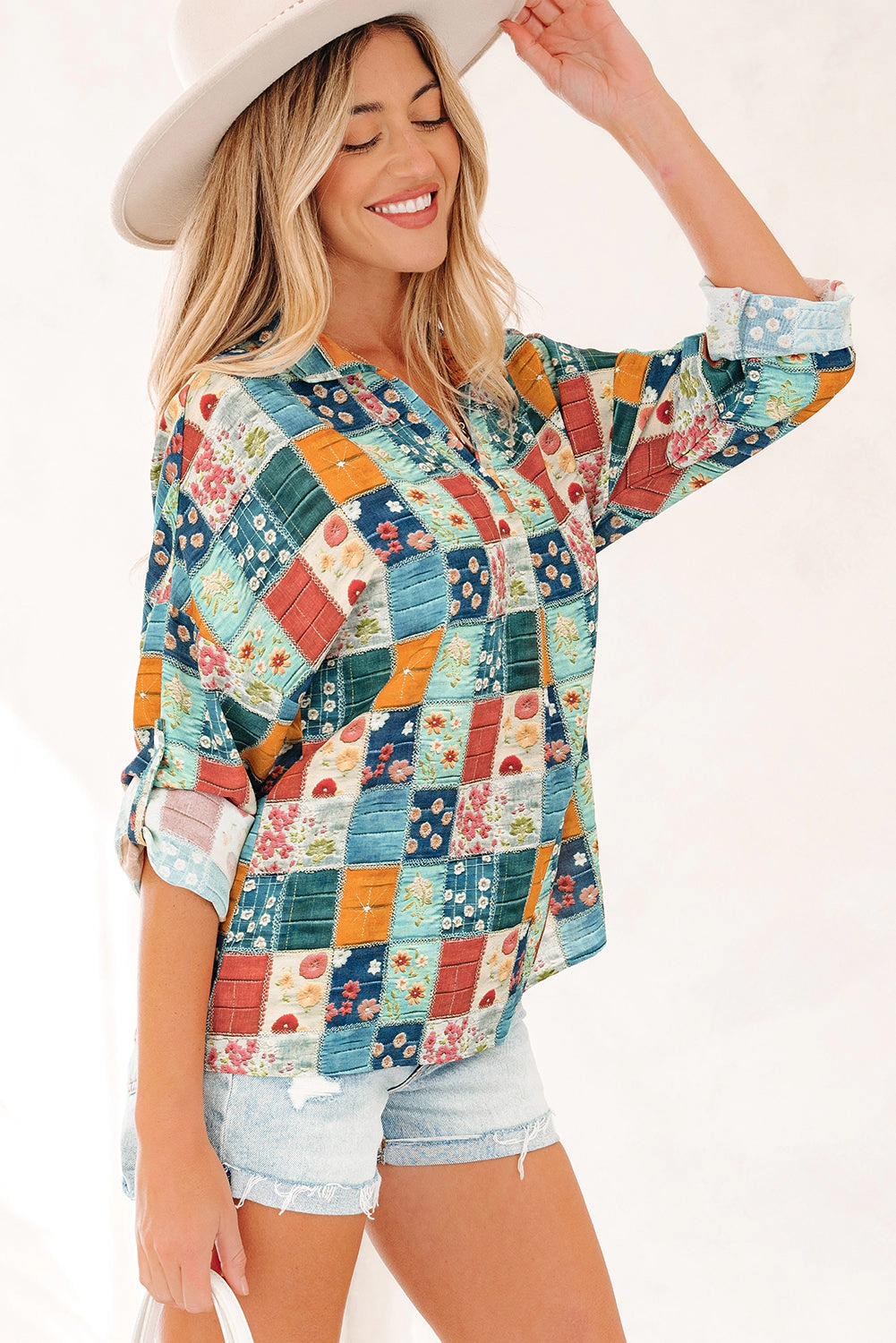 Threaded Pear Women's Zyla Up Sleeve Shift Blouse