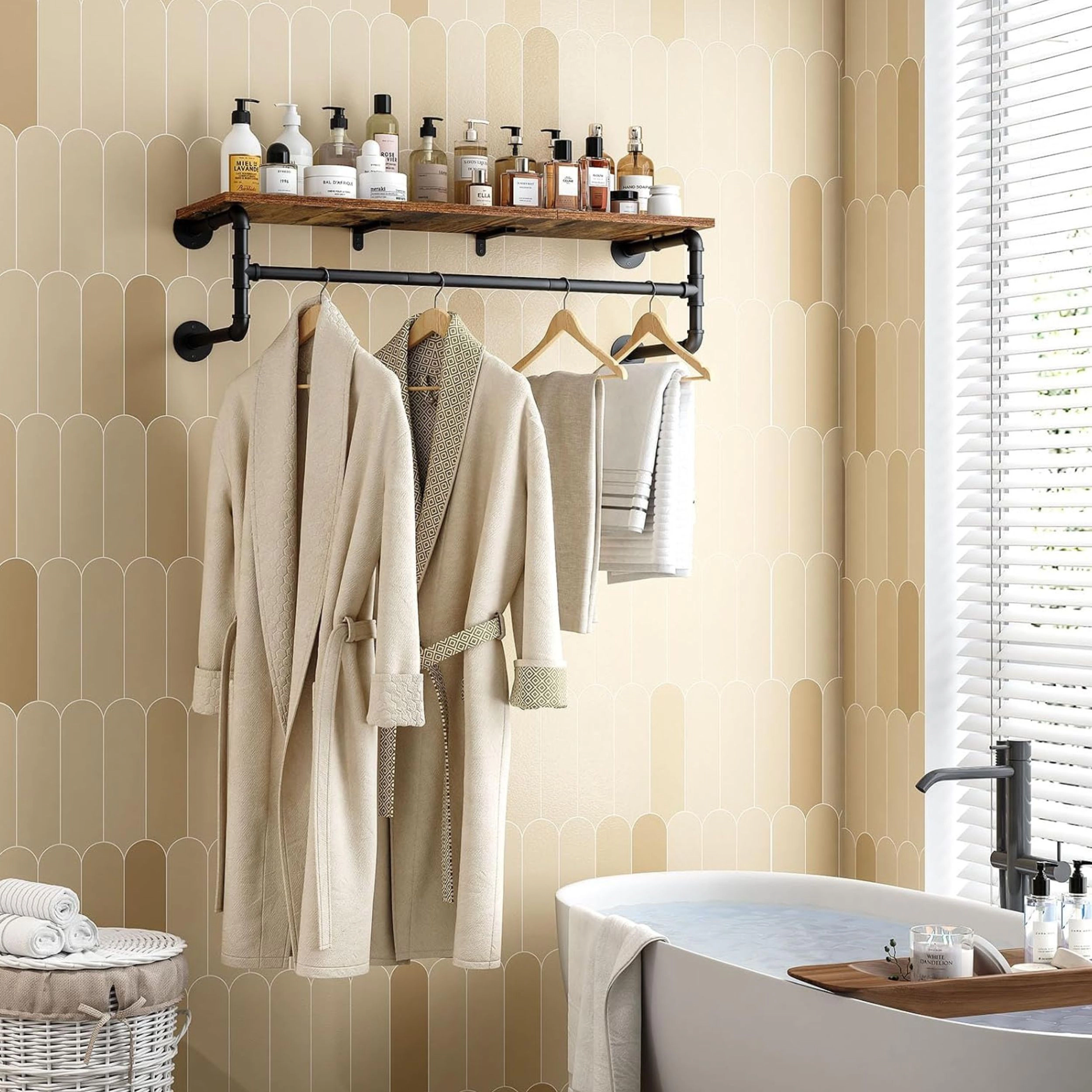 Stock Preferred Industrial Wall Mounted Clothes Rack with Top Shelf Heavy Duty Garment Rod