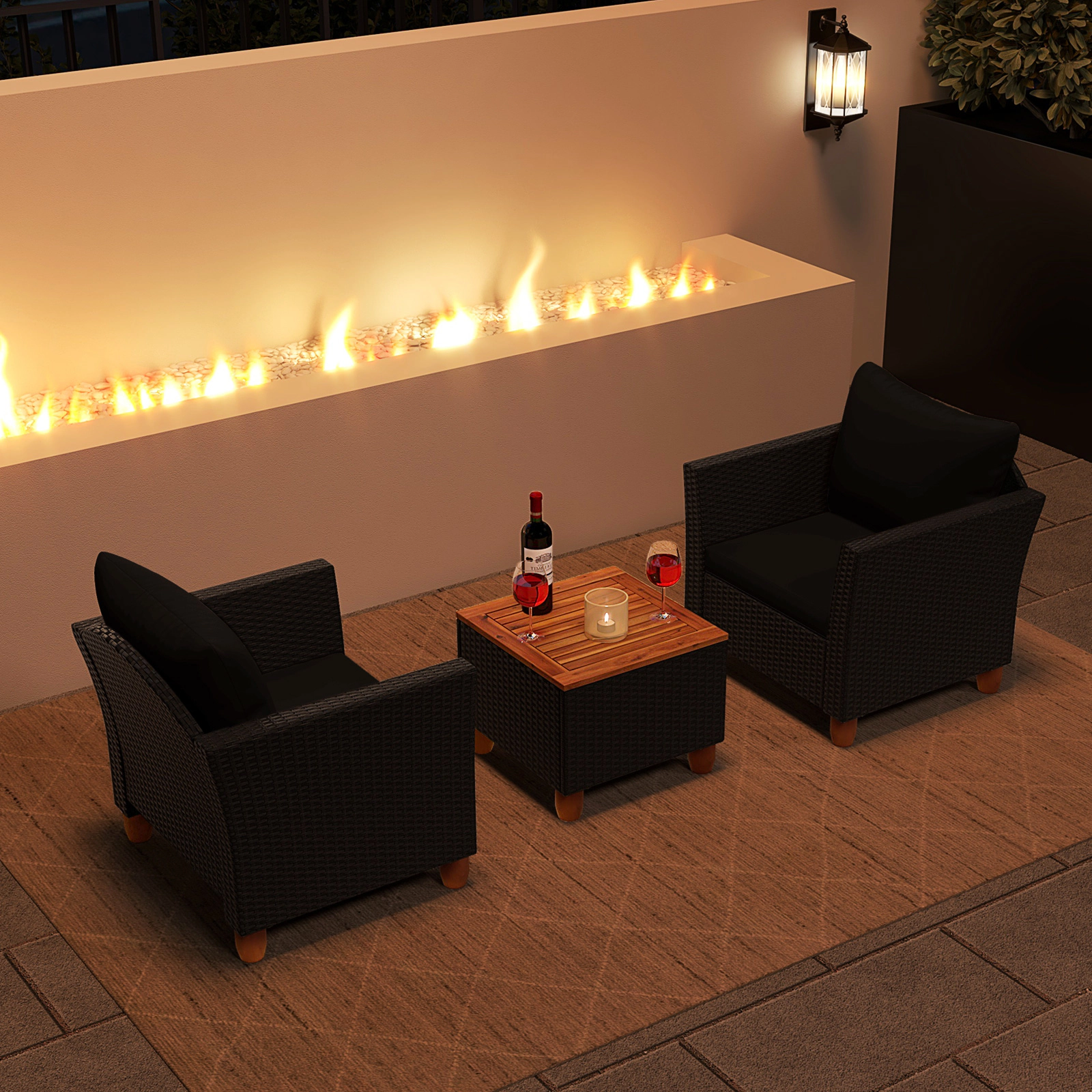 LJG 3 Pieces Outdoor Patio Rattan Furniture Set