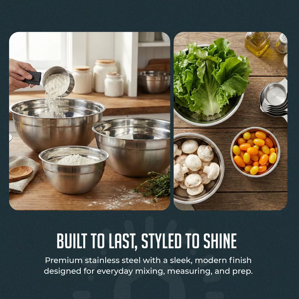 Luminuxe 10 Piece Mixing Bowls & Measuring Cups Set, Stainless Steel Mixing Bowl with Lids, Magnetic Measuring Cups