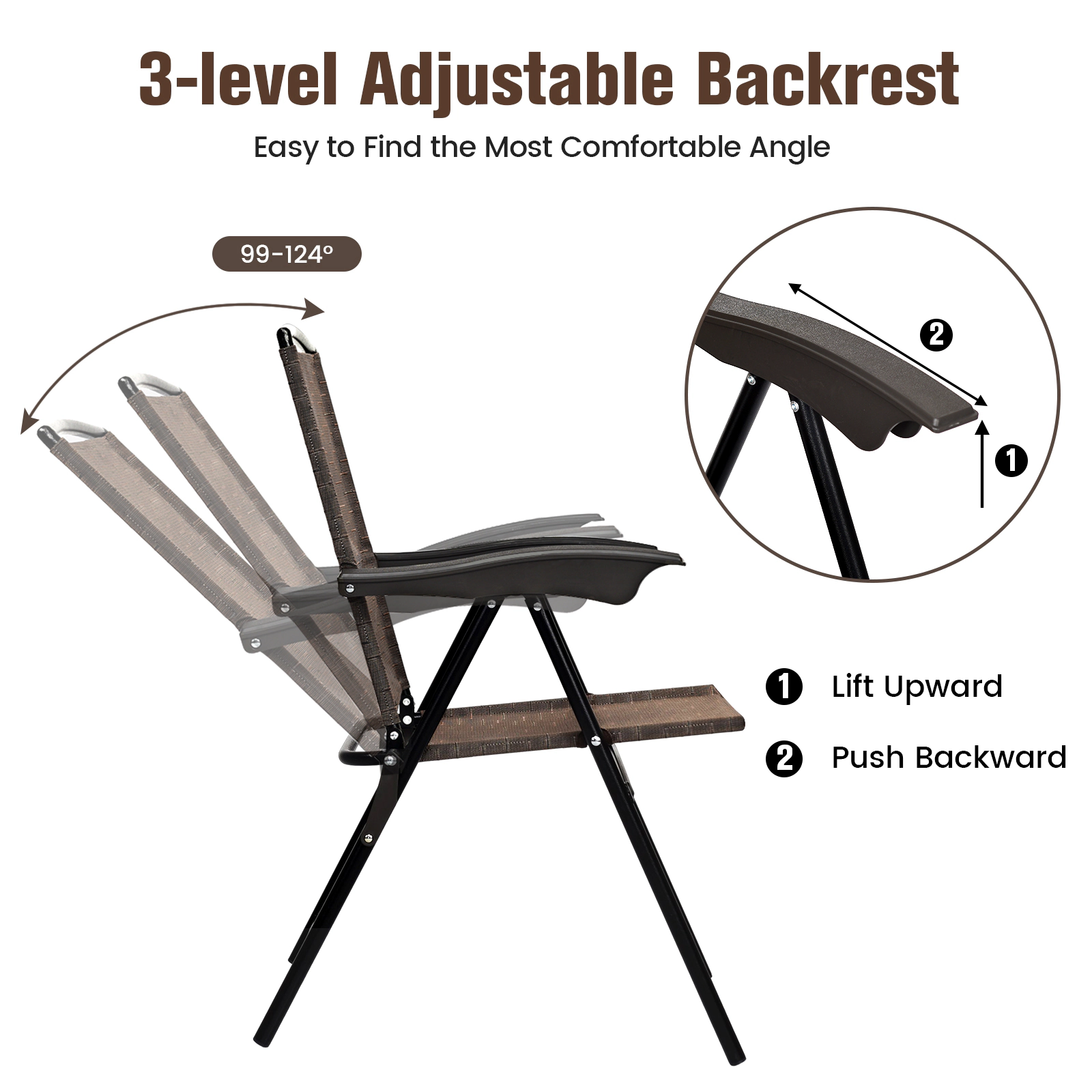 LJG 4 Pieces Folding Dining Chairs with Smooth Armrests and Sling Back
