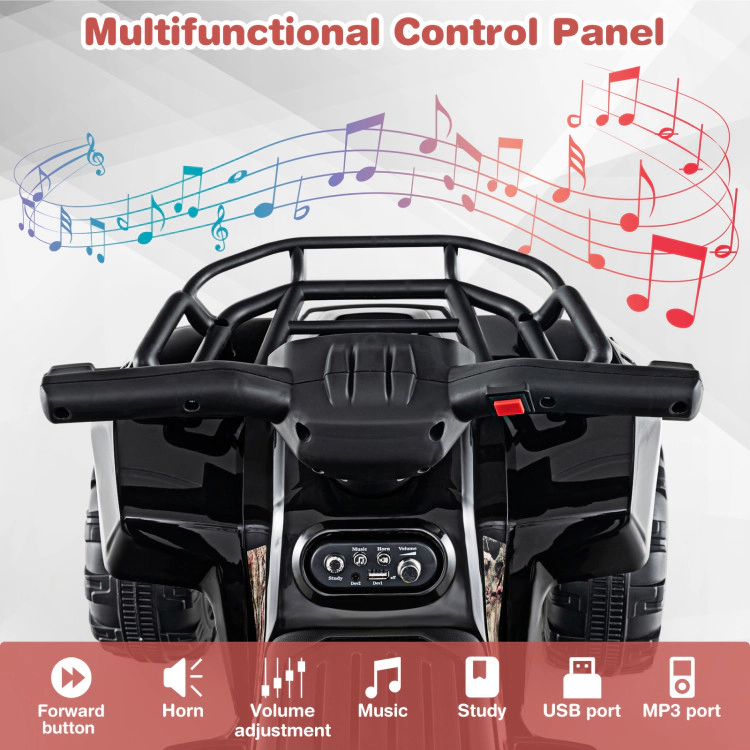 SUGIFT 6V Kids ATV Quad Electric Ride On Car with LED Light and MP3 44-lb Capacity Ages 18-36 Months Solid Black