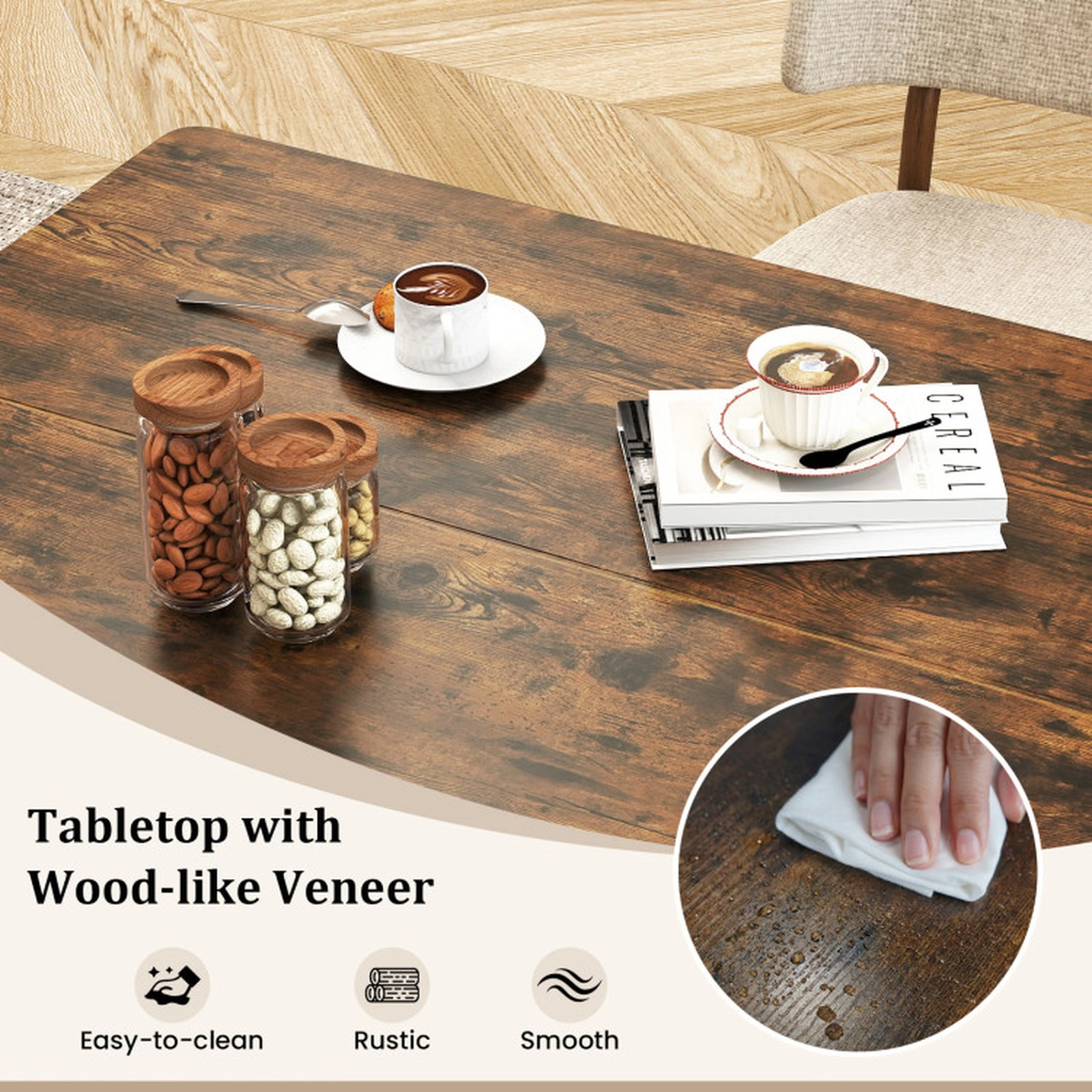 SUGIFT 47-in Rectangular Dining Table 2 Open Storage Shelves 155-lb Tabletop Capacity for 4-6 People Rustic Brown/Black