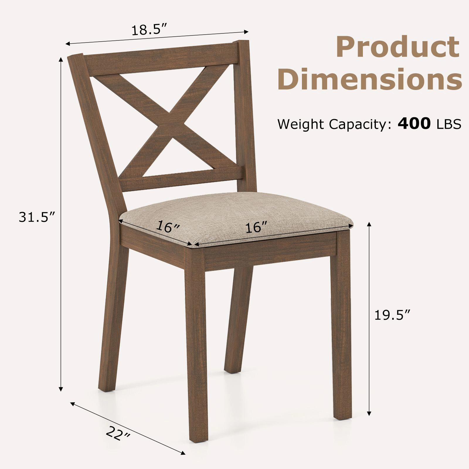 SlickBlue Upholstered Dining Chairs Set of 2, Rubber Wood Frame