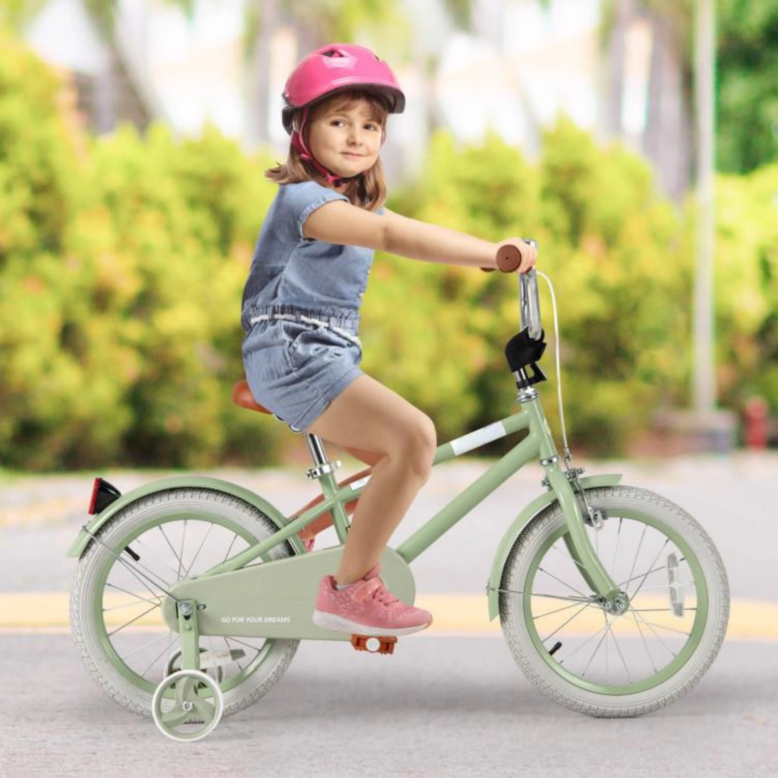 SUGIFT Green Adjustable Handlebar Saddle and Removable Training Wheels Kids Bike