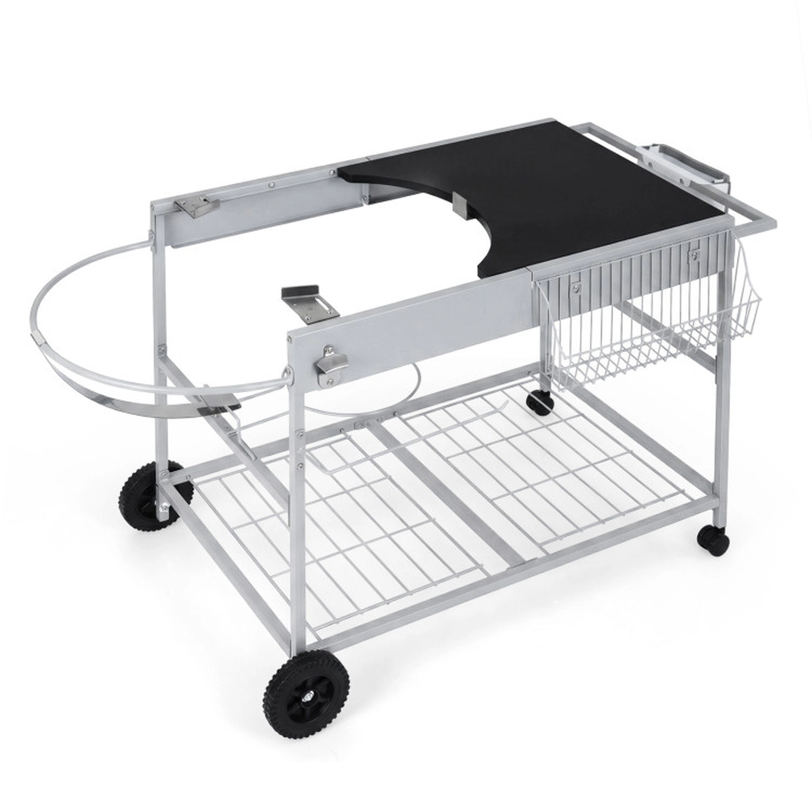 SUGIFT Black Rolling Grill Cart Table with Lid Holder and Seasoning Rack 55.5-in W 24.5-in D 31.5-in H
