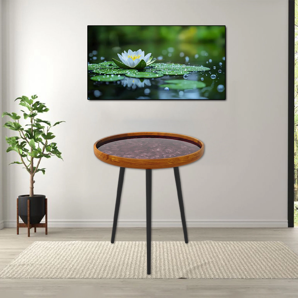 Hivvago Coastal Style Round End Table with Embedded Sea Shell Accents