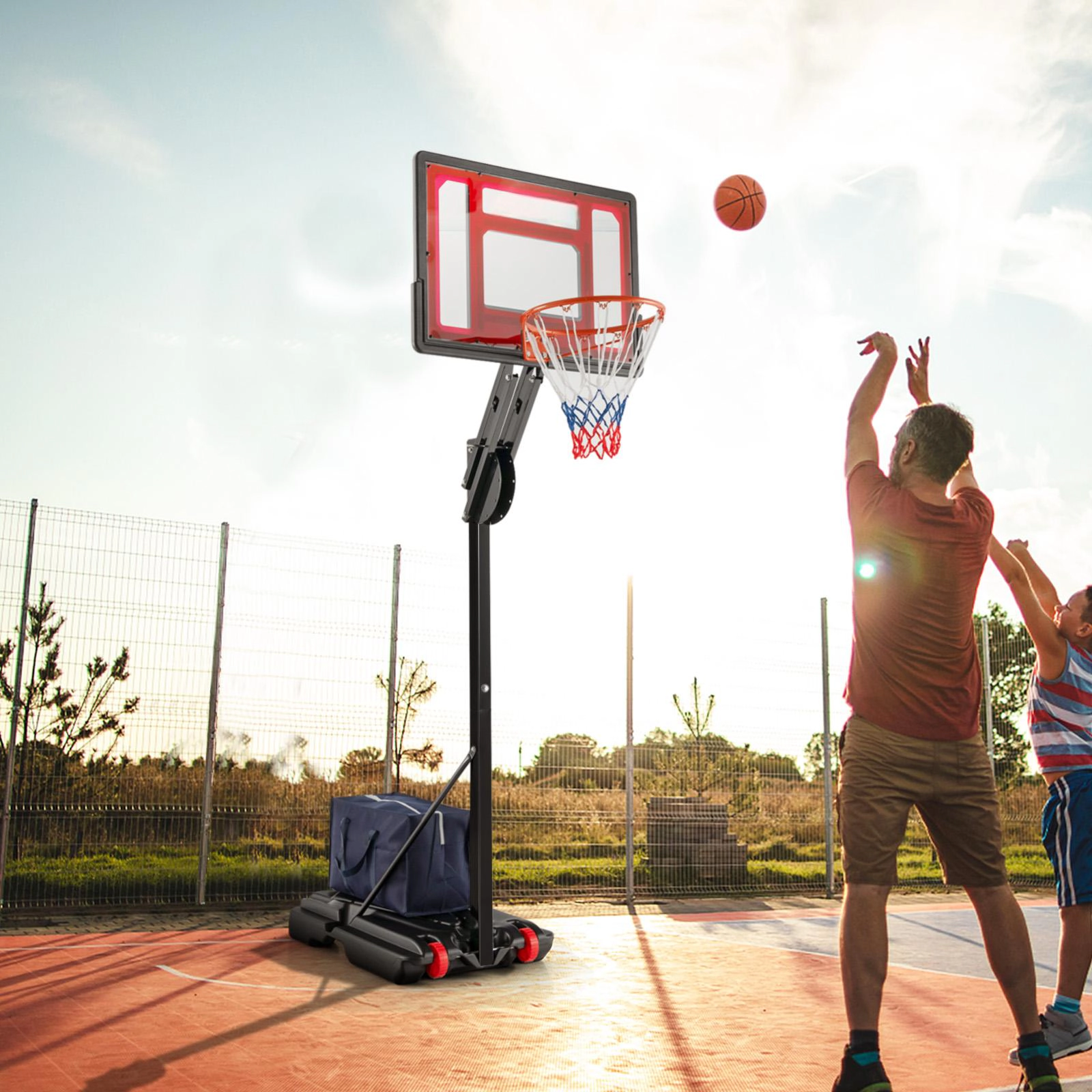 SUGIFT 5-ft to 10-ft Height Adjustable Basketball Hoop with Shatterproof Backboard and Fillable Base